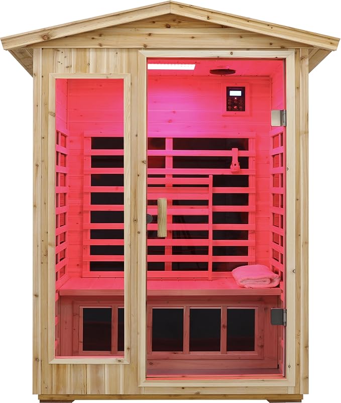 LTCCDSS Full Spectrum Outdoor Infrared Sauna 2 Person, Fir Wood Far Infrared Low EMF Sauna Room for Home, Withstand Outdoor Temp -5℉-104℉| Chromotherapys-Bluetooth Speakers