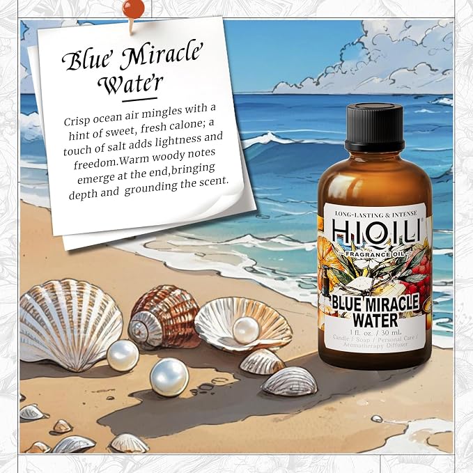HIQILI Blue Miracle Water Fragrance Oil for Diffuser, Candle & Soap | Inspired by H.er-mes Ed.Mer-veilles-blu, Crisp Ocean Notes, Perfume Making, Long-Lasting Aroma for Home - 30mL / 1 fl.oz