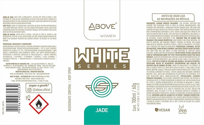 ABOVE White Series Body Spray, Jade, 4 pcs - Deodorant Spray - Masks Perspiration Odors - Long-Lasting Dry Spray - Paraben-Free - Cruelty-Free 2.12 oz each