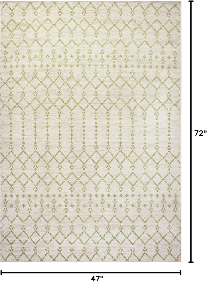 JONATHAN Y Moroccan Geometric Indoor Outdoor Area Rug 4X6 Cream/Green, Ourika Textured Weave for Backyard, Patio, Porch, Easy-Cleaning, High Traffic, Pet-Friendly, Non-Shedding (SMB108M-4)