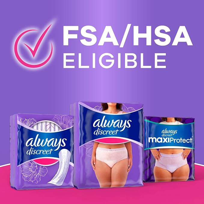 Always Discreet Reimagined Adult Diapers for Women, Maximum Absorbency Incontinence and Postpartum Underwear Size 3X+, Up to 100% Leak Free Bladder Leak Protection, 52 Count