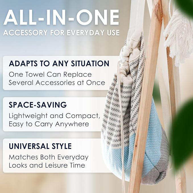 ATANI Turkish Beach Towel (71x39 Inches), Converts to a Bag, Oversized 100% Cotton Bath Towels Lightweight Quick-Dry Beach Blanket for Travel, Picnic, Camping, Yoga and Pool(Grey x Turquise)