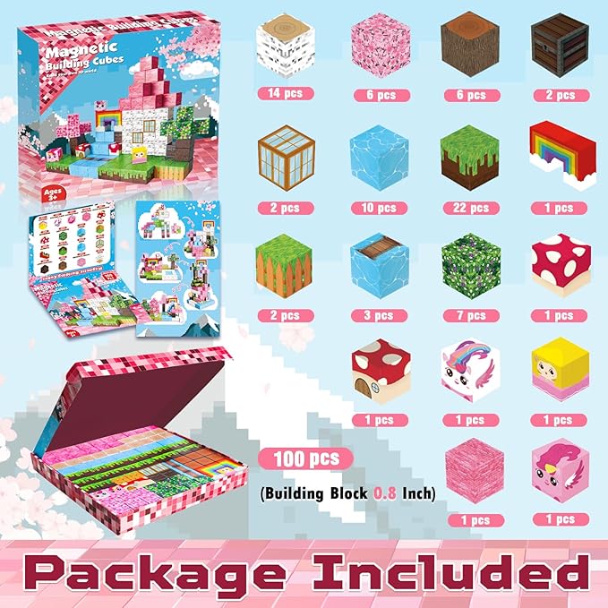 Goody King Magnetic Blocks|100PCS Magnetic Building Cubes,Unicorn Magnet Cubes for Kids Age 3 4 5 6 7 8 9 10, STEM Montessori Stacking Toy, Sensory Tiles Building Christmas