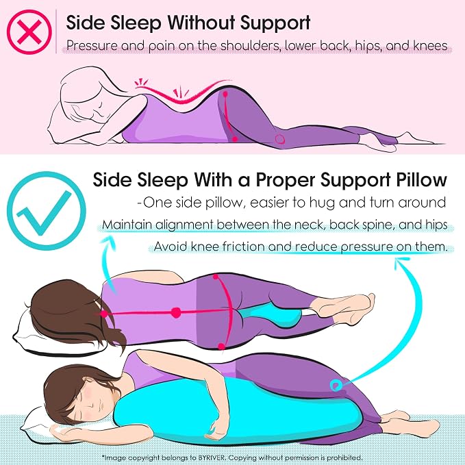 BYRIVER Firm C Shaped Body Pillow for Side Sleeping Women Men, Cooling Pregnancy Pillows for Sleeping, Washable Jersey Cotton Cover, Gifts for New Mom Women (Little Shark)
