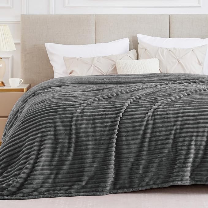 BEDELITE Ribbed Full Size Blanket for Bed, Cream, 84"x90" | Ultra-Soft Plush Fleece, Warm Yet Lightweight, Ribbed Texture, Home Decor, Machine Washable, Giftable, All-Season Use