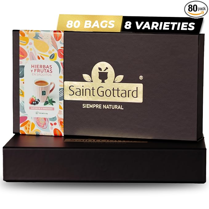 [ASSORTED FLAVORS] Saint Gottard Herbal Tea Box – Caffeine-Free Natural Infusion, Hot or Iced Tea, Organic Premium Flavor Blend, Aromatic & Smooth Taste, 80 Tea Bags