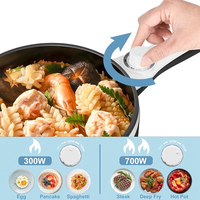 Dezin Hot Pot Electric with Steamer, 1.5L Non-Stick Portable Electric Pot | Dual Power, Upgraded 700W Electric Pot for Cooking Steak, Egg, Oatmeal, Ramen Cooker for Dorm, Travel, RV, Office, Black Pan