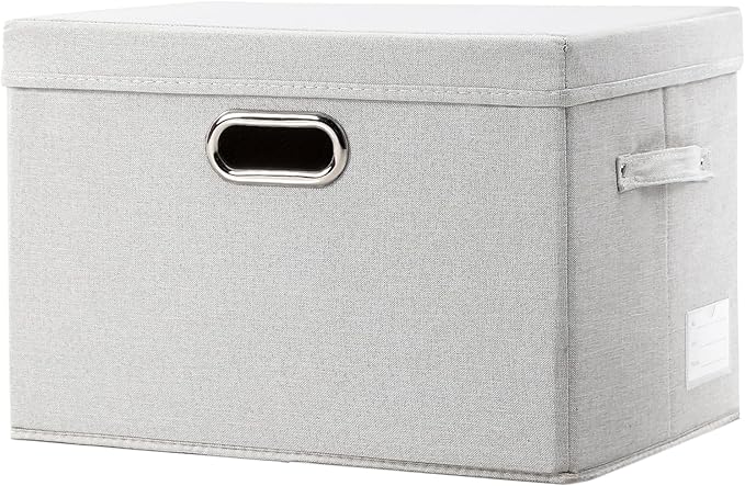 Large Collapsible Storage Bin with Lid [1-Pack] Fabric Foldable Storage Box Organizer Container Basket Cube with Cover for Home Bedroom Closet Office Beige (17.3x11.8x11.8)