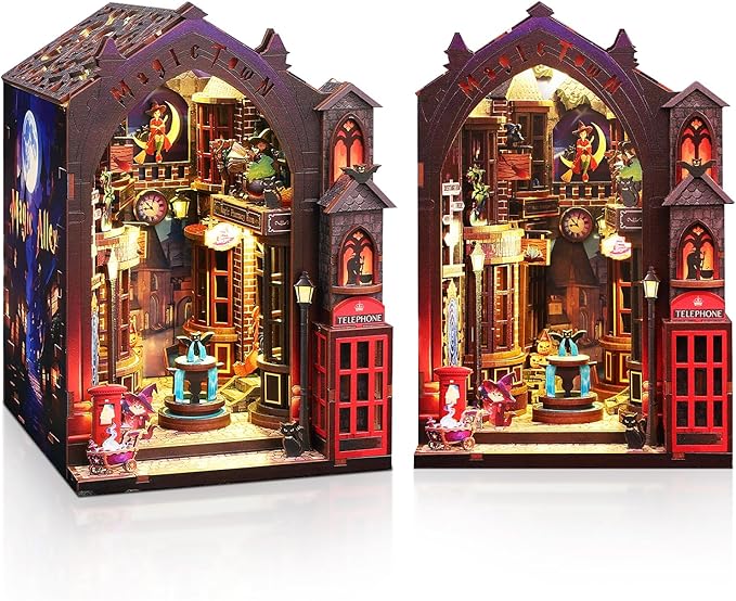 Foyucool Book Nook Kits for Adults, Magic Alley DIY Book Nook Kit, 3D booknook Craft Kits Bookshelf Insert with Sensor LED Light, Creative Craft Gift for Adults & Teens