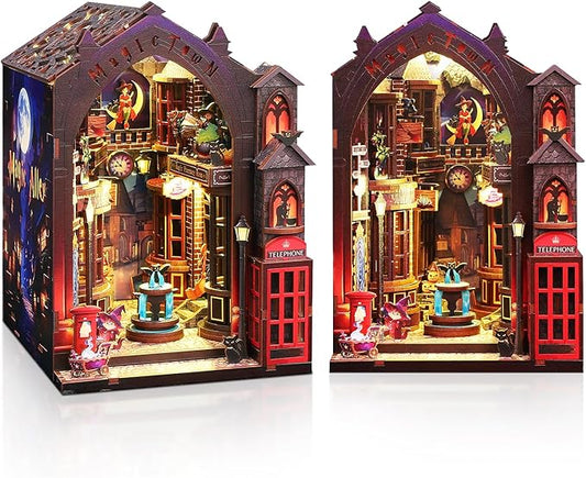 Foyucool Book Nook Kits for Adults, Magic Alley DIY Book Nook Kit, 3D booknook Craft Kits Bookshelf Insert with Sensor LED Light, Creative Craft Gift for Adults & Teens
