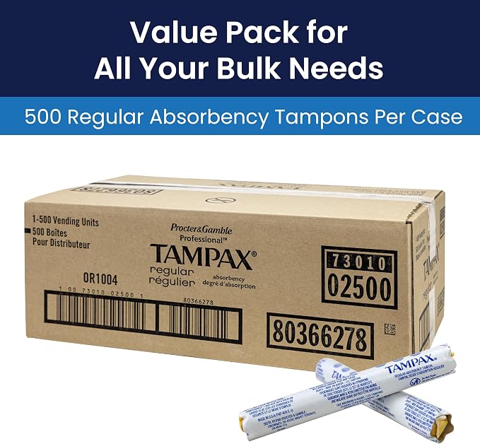 Hospeco Tampax Tampons for Vending Dispenser in Vending Tubes, Hospeco T500,(Case of 500), 7 Count, White