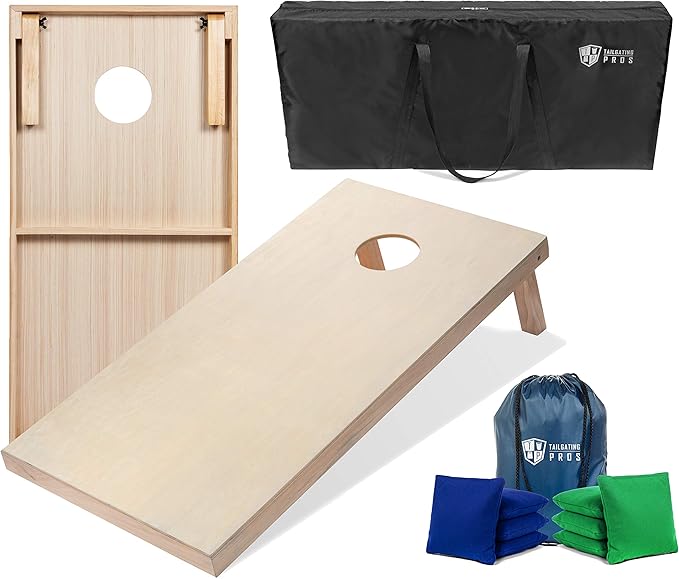 Tailgating Pros Cornhole Boards - 4'x2' & 3'x2' Cornhole Game w/Carrying Case & Set of 8 Corn Hole Bags - 150+ Color Combos! Optional LED Lights