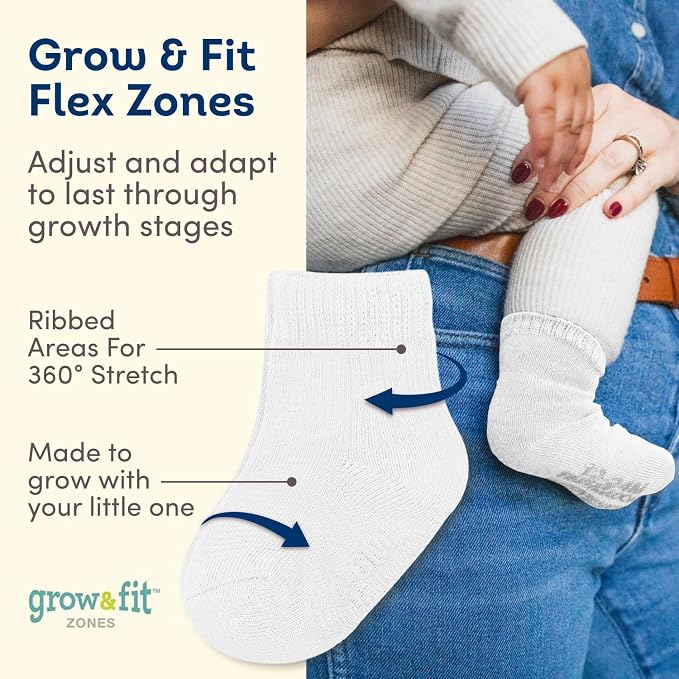 Fruit of the Loom Baby & Toddler Grow & Fit Flex Zones Cotton Stretch Socks - Unisex, Girls, Boys