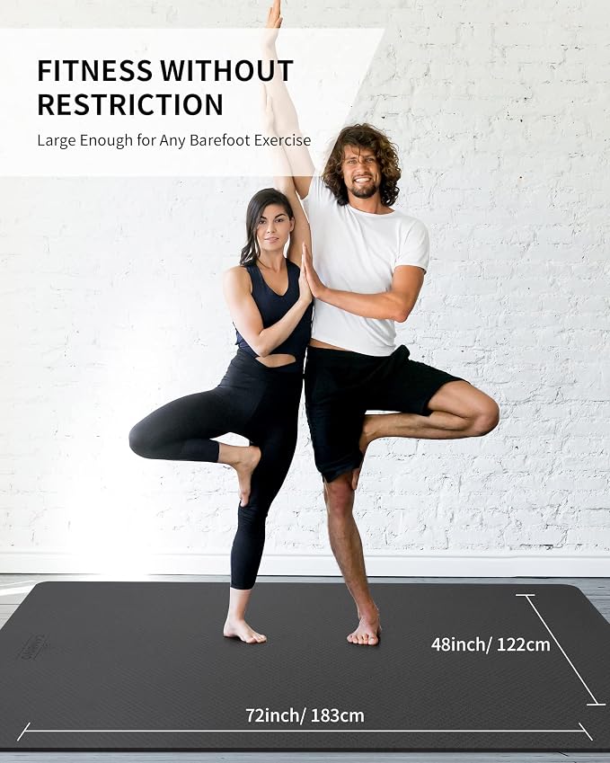 CAMBIVO Yoga Mat 72" x 48" Large Workout Mat for Home Gym Flooring | 6mm-12mm (0.24"-0.48") Extra Thick Exercise Mat for Apartment Fitness | High-Density TPE Cushioning for Joint Protection