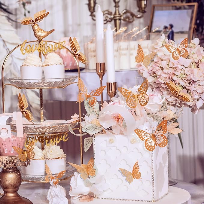 SAOROPEB 3D Butterfly Wall Decor, 48 Pcs 4 Styles 3 Sizes, Removable Metallic Wall Sticker Room Mural Decals for Kids Bedroom Nursery Classroom Party Decoration Wedding Decor DIY Gift (Rose Gold) | 4 Styles 3 Sizes, Removable Metallic Wall Sticker Room...
