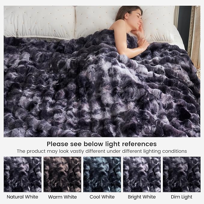 Cozy Bliss Faux Fur Throw Blanket for Couch, Fuzzy Soft Plush Thick Bubble Blanket for Sofa Bedroom Living Room, 60 * 80 Inches Tie Dye Black