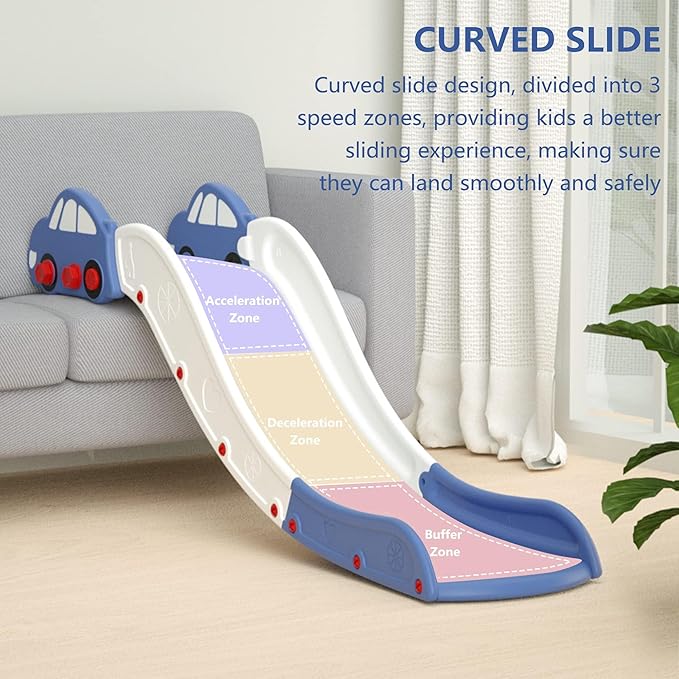 Toddler Slide for Bed Couch for Stairs Slide Extended Widened Plastic Indoor Toy Easy to Assemble Store Car Blue Plus