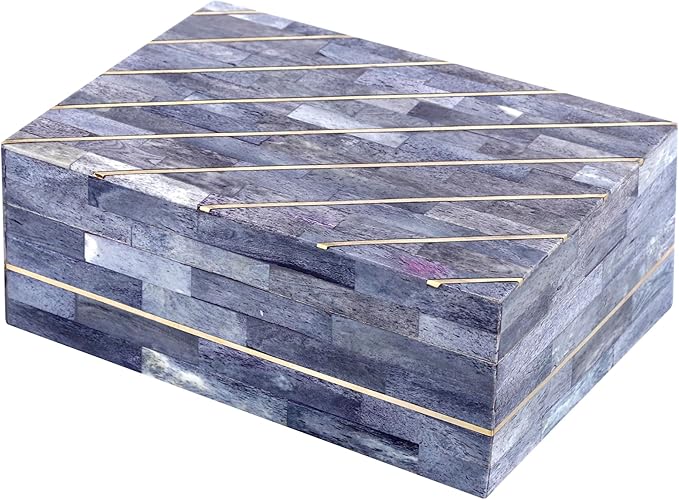 Handicrafts Home Large Decorative Storage Box with Lid – 9x6x3.5” Coffee Table Organizer, Keepsake- Decorative Boxes for Home Decor, Stylish Decorative Box for Office Decor- Aegean Coral - Grey