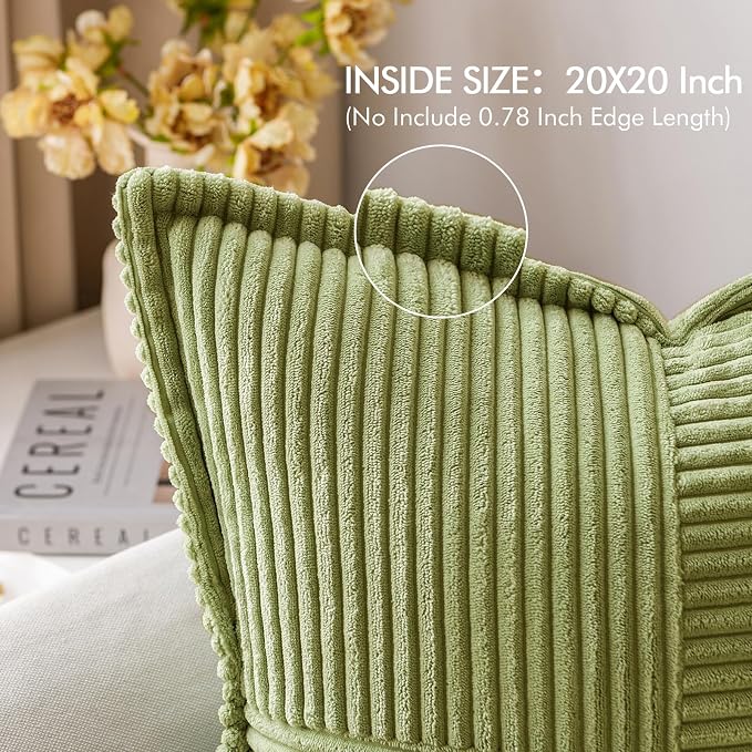 MIULEE Decorative Throw Pillow Covers for Couch 20x20 Inch Green 2 Pack | Boho Broadside Striped Patchwork Pillow Covers, Soft Corduroy Cushion Cases, For Sofa Bed Livingroom Home Decor