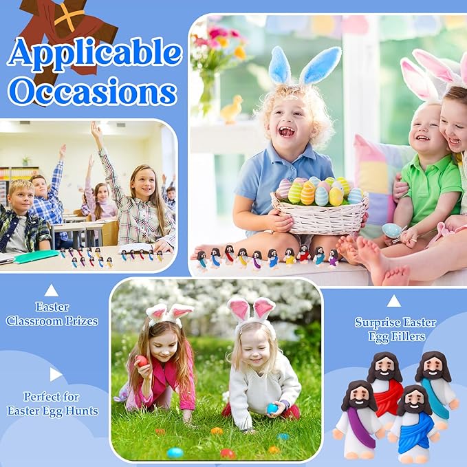 Bememo 300 Pcs Little Jesus Figures Bulk Original Design Mini Pocket Jesus Toys Rubber Figurine to Hide and Seek Religious Party Favors Sunday School Craft Baptism Gifts(Multicolored)