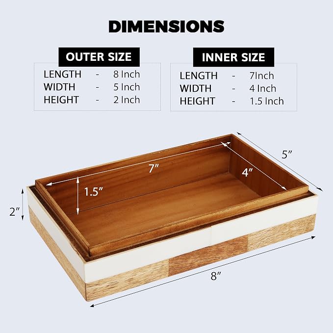 Handicrafts Home White Decorative Storage Box with Lid Wood Remote Control Box Coffee Table Storage Box Remote Holder for Living Room Decor – Resin Inlay Patisserie Delight Collection- 8x5x2