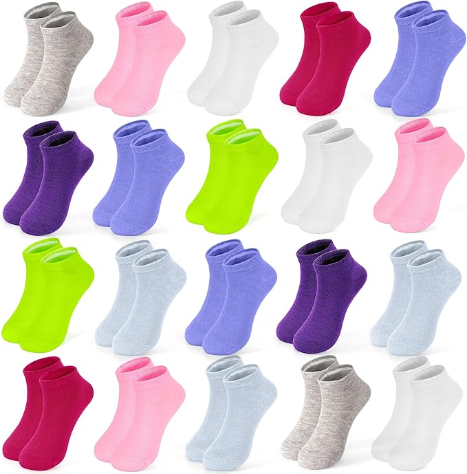 ZERULETS Kids Socks, 20 Pairs Ankle Low Cut Short Athletic Socks for Boys Girls Toddler 1-13 Years