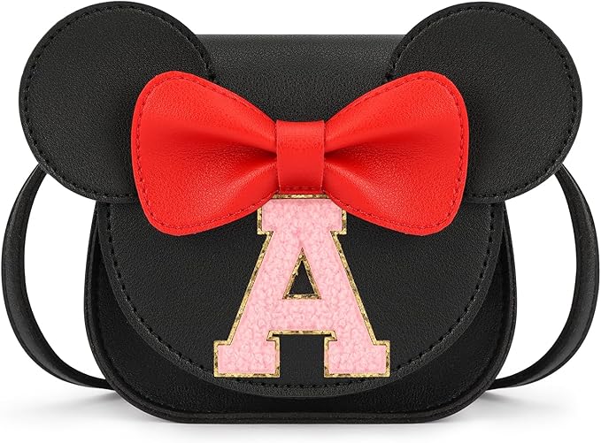 mibasies Toddler Purse Girl Gifts: Girls Birthday Gifts for 3-8 - Toys for Ages 2-4 Girls Mouse Ears Purse, Black, Letter A