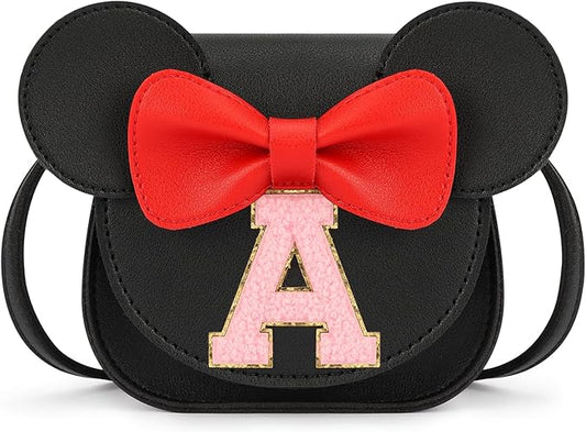 mibasies Toddler Purse Girl Gifts: Girls Birthday Gifts for 3-8 - Toys for Ages 2-4 Girls Mouse Ears Purse, Black, Letter A