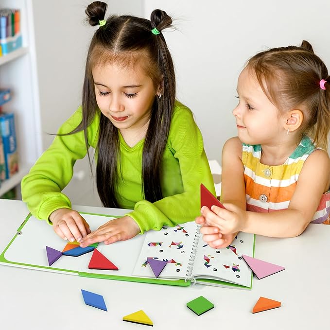 Travel Tangram Puzzle - Magnetic Puzzle Book for Road Trips, STEM Jigsaw Game with 2 Tangram Sets, Patterns Solutions - Brain Teaser IQ Toy for Kids and Adults, Ideal Educational Gift (368)
