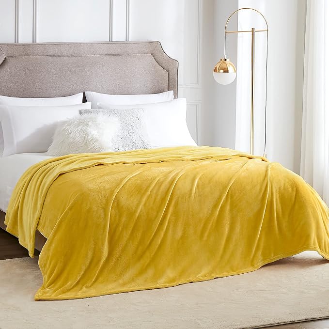 Hansleep Full Yellow Fleece Blanket, Soft Flannel Bed Blanket | Fuzzy Cozy Blanket 84x90 Inches, Multi-use for Bed, Sofa, Couch, Travel, Camping, All Season Warm Lightweight Cover