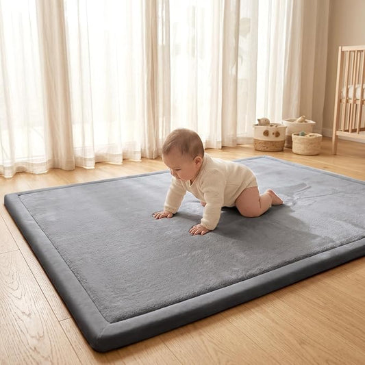 ACOMOPACK Baby Play Mat for Floor 1.3" Thick Memory Foam Play Mat 71"×79" Tummy Time Crawling with Non-Slip Bottom for Living Room,Nursery,Soft Velvet Playpen Mats for Kids,Infants（Dark Grey）