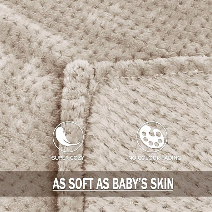 Exclusivo Mezcla Soft Waffle Fleece Bed Blanket Queen Size, Tan | Lightweight Plush Blanket for Bed, Bedroom, Cozy Flannel with Waffle Texture, Stylish Home Decor, All Season, 90x90 Inches