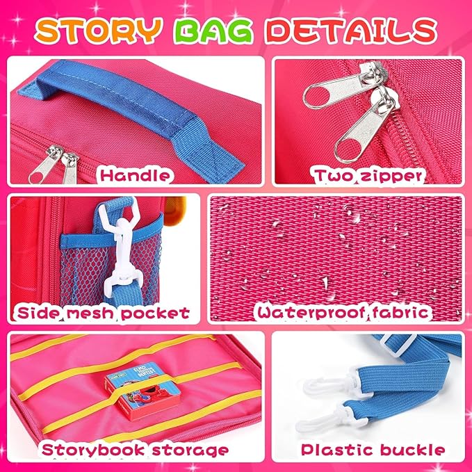 Handle Bag Carrying Case Compatible for Little Tikes Story Dream Machine Books Starter Set Storage Bag Accessories for Little Tikes Storybook Audio Play Collection Bag with Strap (Pink)