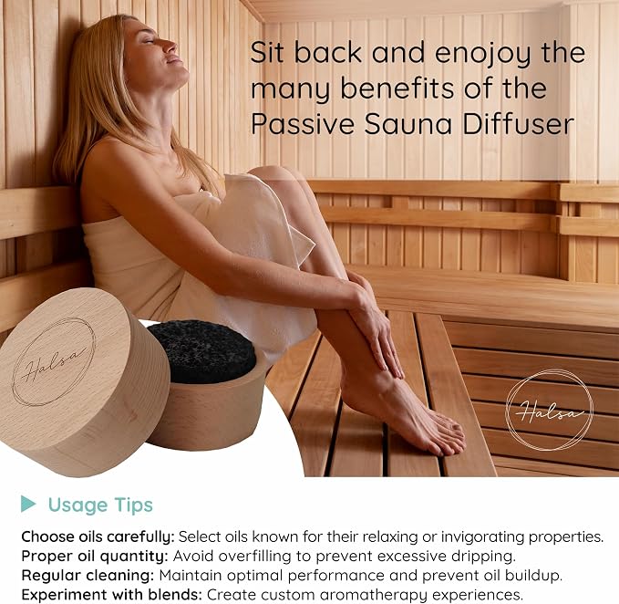 Halsa Lava Stone Diffuser for Sauna, Office, Bedroom, Bathroom - Natural Beechwood Base, Passive Diffusion, Lava Rock Absorbs Essential Oils - Natural Aromatherapy