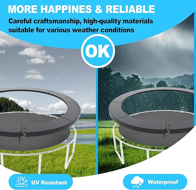 Trampoline Pad Replacement, 10/12/14/15/16FT Trampoline Spring Cover, No-Hole for Pole Waterproof Trampoline Safety Pad, Trampoline Replacement Parts & Accessories