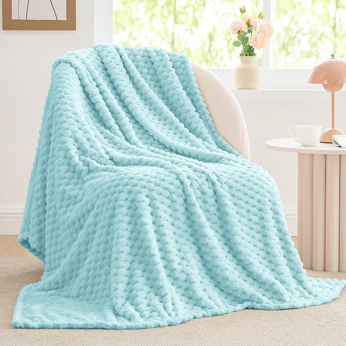 BEDELITE Cloud Blue Twin Blanket for Couch, Soft Cozy Gift for Women, 60*80 | 3D Jacquard Decorative Fleece Blanket, Super Soft Plush Throws, Cute Birthday Gift for Women & Men, Suitable for All Seasons