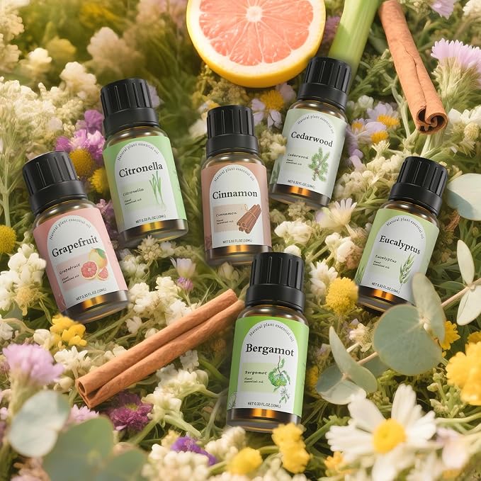 Essential Oils Set for Diffusers, 6 x 10ml Aromatherapy Oils for Home | Natural Fragrance Oils for Bedroom | Cedarwood, Cinnamon, Eucalyptus, Bergamot, Grapefruit & Citronella | DIY Candle & Soap