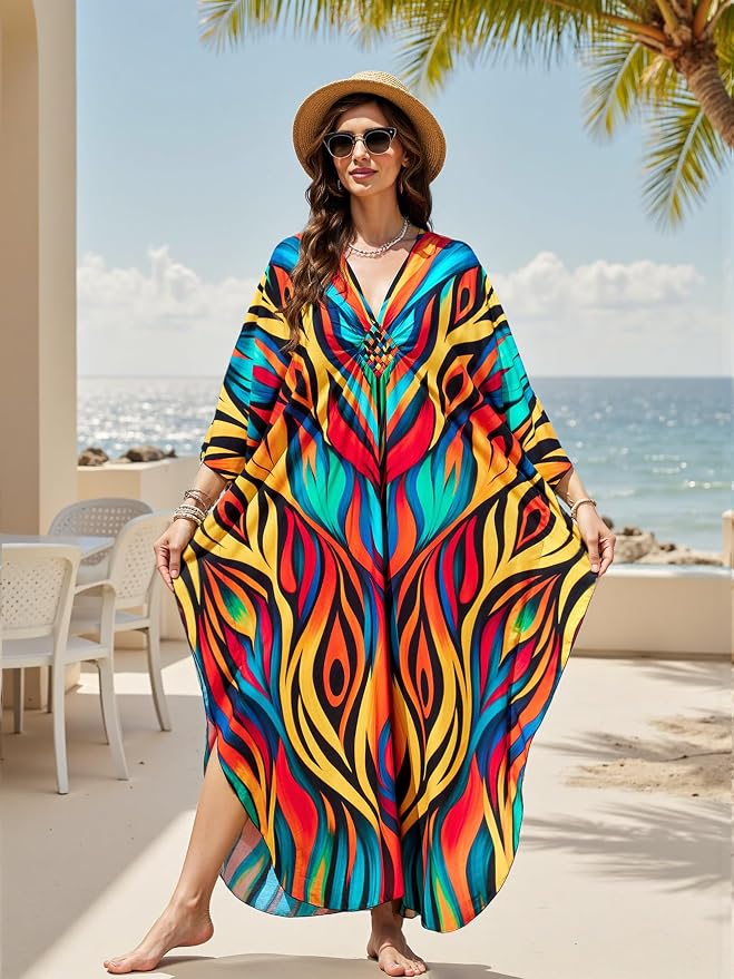 Mumu Dresses for Women Plus Size, Bohemian Kaftan Beach Cover Up Long Maxi Nightgown Soft Loungewear