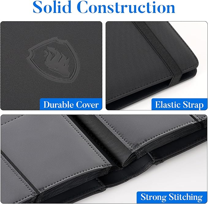 Premium 9 Pocket Card Binder for 360 Cards, Fabmaker PU Cover Trading Card Binder, Sturdy Card Collection Album, Sleek Card Holder Folders for Game Cards & Sports Cards, Black