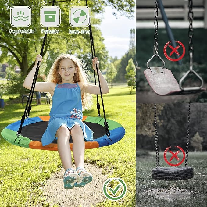 Tree Swings for Kids Outdoor, 40 Inch Diameter 600lb Weight & Adjustable Hanging Ropes Tree Swings, Great for Playground Swing, Backyard and Playroom(3 Colors)