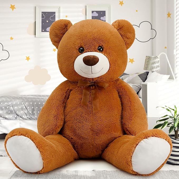 MorisMos Giant Teddy Bear Stuffed Animal 4 Ft,51'' Big Brown Teddy Bear for Girlfriend Boyfriend Wife Mom Fiancée Valentine's Gift,Large Stuffed Bear Plush for Christmas Birthday Baby Shower,Brown