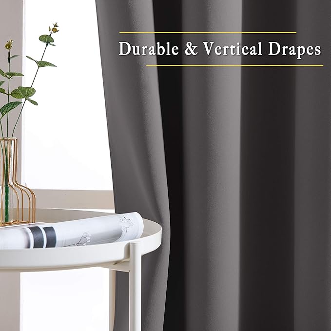 NICETOWN Blackout Short Kitchen Window Curtains for Bedroom - Window Treatment Thermal Insulated Solid Grommet Blackout Drapes for Bathroom, Grey, 2 Panels, W52 x L45