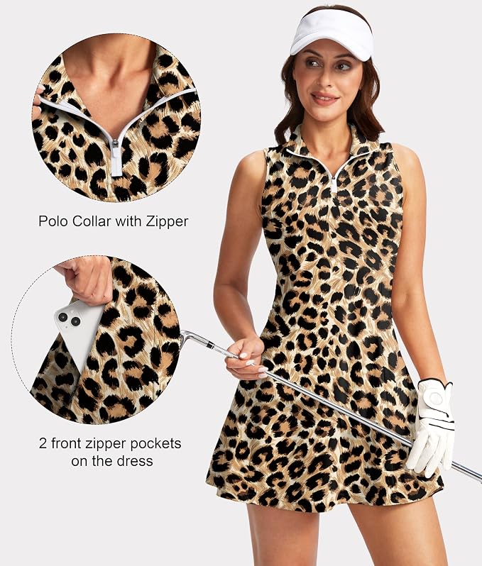 Viodia Women's Tennis Golf Dress with Shorts | Active, Exercise, Workout, Sports, Athletic, Dresses for Women, with Zipper Pockets