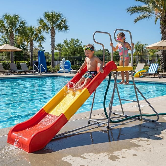 Outdoor Slide for Kids, 6.4FT Freestanding Slide with Climbing Ladder, Heavy-Duty Playground Equipment for Pool, Backyard, Garden & Lawn, for Boys and Girls - Ages 3-10