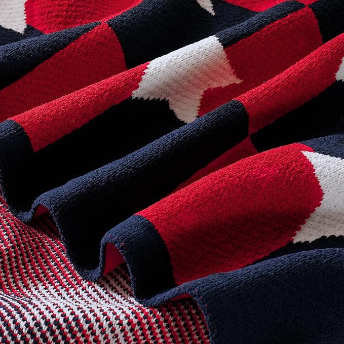 Patriotic Ultra Soft Knit Chenille Throw Blanket - Red White Blue Stars American Flag Pattern Cozy Blankets for Couch, 4th of July Memorial Independence Day Gifts, 50"x60", Red&Blue