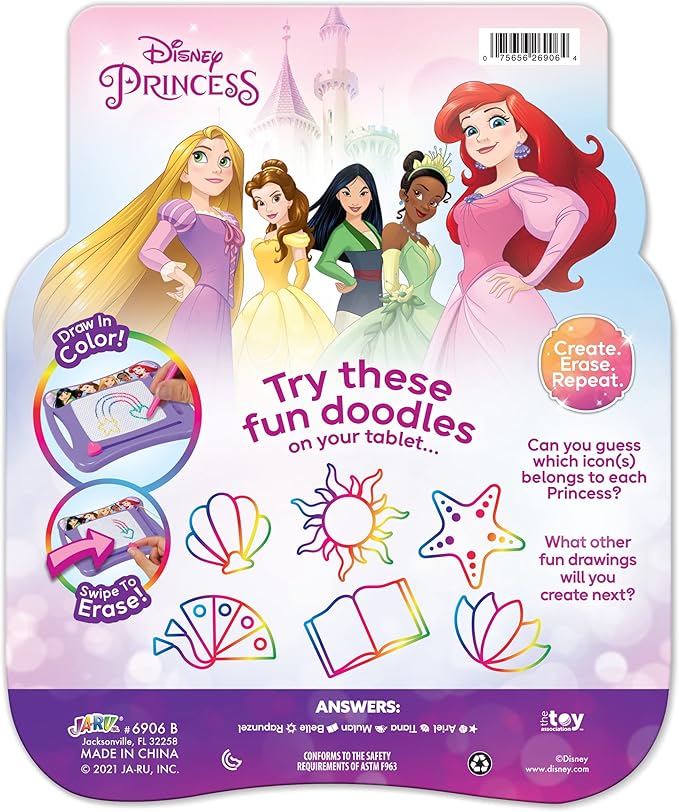 JA-RU Disney Princess Magic Draw-Magnetic Drawing Pad (1 Pack). Drawing Kids Board Car Trip Toys | Mess-Free Small Kids Write Board | Creative Activities and Travel Entertainment.B-6906-1s