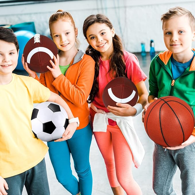 Libima 3 Pcs Sports Ball Set for Kids Teens Include Official Size 5 Basketball 4 Soccer 6 Football with Pump and Carry Bag Training Practice Sport Gift for Kids Teens Back to School