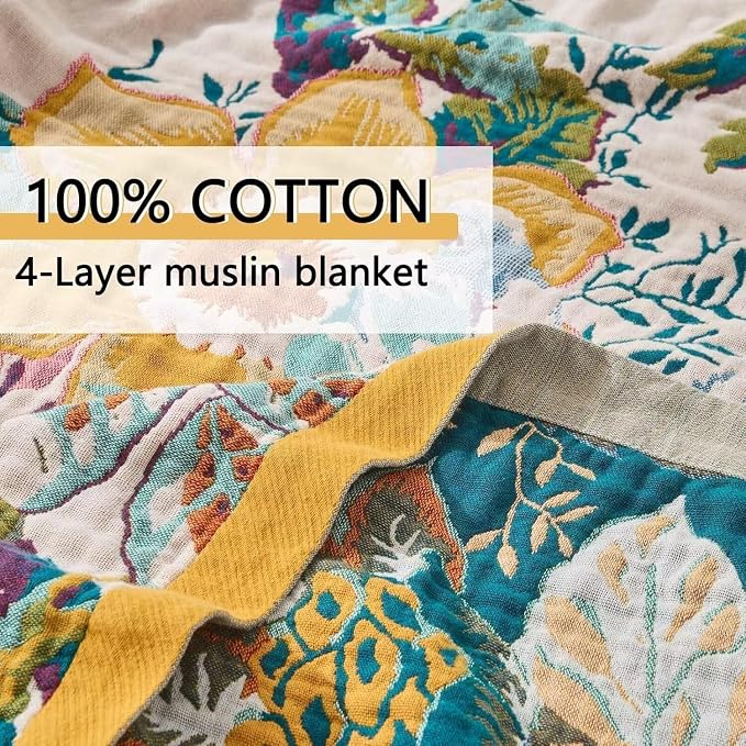 Boho Throw Blanket Farmhouse Decor Throw Blanket Bohemian Blanket for Bed 100% Cotton Muslin Woven Couch Blanket All Seasons Quilt Bedroom (C-Beige, 50"x60")