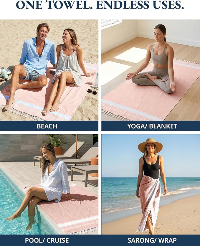 LANE LINEN Beach Towels 4 Pack - Beach Towels Oversized, Pre-Washed Extra Large Beach Towel, Quick Dry, No Sand Beach Towel, Pool Towels for Adults, 39"x71" - Quartz Pink