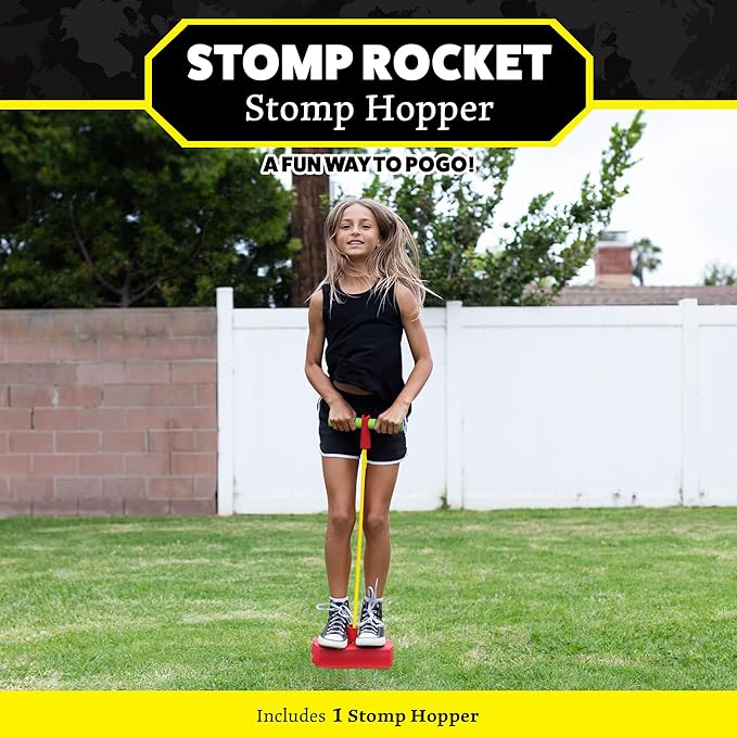 Stomp Hopper Pogo Stick - Jump, Bounce & Squeak Foam POGO Jumper for Kids - Toddler Pogo Stick with Soft Grips & Stretchy Bands - STEM Indoor & Outdoor Toys for 3-5 Year Olds